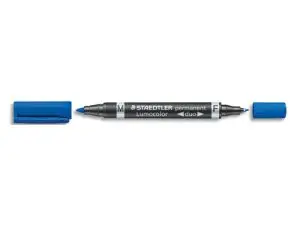 MARQUEUR STAEDTLER PERMANENT LUMOCOLOR DUO MULTI-USAGES DOUBLE POINTE 0.6 ET 1.5MM ENCRE DRY SAFE BLEU
