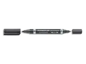 MARQUEUR STAEDTLER PERMANENT LUMOCOLOR DUO MULTI-USAGES DOUBLE POINTE 0.6 ET 1.5MM ENCRE DRY SAFE NOIR