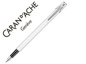 STYLO-PLUME CARAN D'ACHE 840 POP LINE CORPS ALUMINIUM PLUME MOYENNE COLORIS BLANC ÉTUI