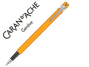 STYLO-PLUME CARAN D'ACHE 840 POP LINE CORPS ALUMINIUM PLUME MOYENNE COLORIS ORANGE ÉTUI