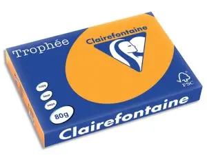 PAPIER COULEUR CLAIREFONTAINE TROPHÉE MULTIFONCTION A3 80G/M2 COULEURS VIVES CLÉMENTINE PAQUET 500 FEUILLES