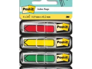 MARQUE-PAGES POST-IT INDEX FLÈCHES 12X44MM 96F COLORIS CLASSIQUES BLEU JAUNE ROUGE VERT LOT 4X24 UNITÉS