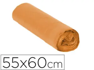 SAC POUBELLE DOMESTIQUE 55X60CM LIENS COULISSANTS CALIBRE 120 CAPACITÉ 23L COLORIS ORANGE ROULEAU 15 UNITÉS