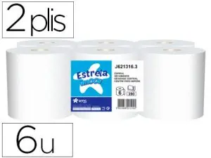 BOBINE ESSUYAGE AMOOS ESTRELA DÉVIDAGE CENTRAL 2 PLIS 390 SERVICES PAQUET DE 6 ROULEAUX
