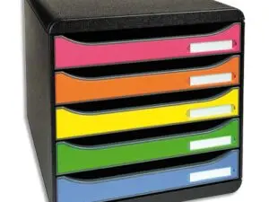 MODULE CLASSEMENT EXACOMPTA BIG BOX 5 TIROIRS A4+ MONOBLOC SUPERPOSABLE BUTÉE SÉCURITÉ 347X278X271MM COLORIS ARLEQUIN