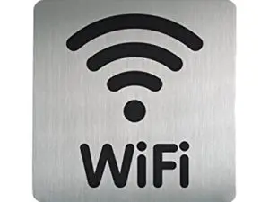 PICTOGRAMME CARRÉ DURABLE WIFI GRAND FORMAT EN ACIER BROSSÉ INOXYDABLE PASTILLE ADHÉSIVE AU DOS 156X2.65X175MM