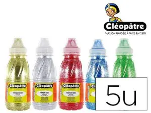 COLLE PAILLETÉE CLÉOPÂTRE EN GEL 5 COLORIS ASSORTIS OR ARGENT VERT ROUGE BLEU LOT 5 POTS 250ML