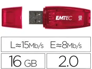 CLÉ USB EMTEC 2.0 C410 16GO VITESSE LECTURE 15MB/S ÉCRITURE 5MB/S AVEC CAPUCHON COLORIS TRANSPARENT ROUGE