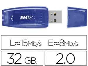CLÉ USB EMTEC 2.0 C410 32GO VITESSE LECTURE 15MB/S ÉCRITURE 5MB/S AVEC CAPUCHON COLORIS TRANSPARENT BLEU