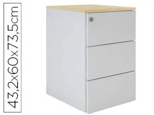 CAISSON HAUT BUREAU EOL 3 TIROIRS PROFONDEUR 60CM EN ALUMINIUM TOP DÉCOR CHÊNE CLAIR