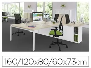 BUREAU COMPACT ASYMÉTRIQUE EOL CONECT 90 DEGRÉS RETOUR À GAUCHE 160X120X60CM DÉCOR CHÊNE CLAIR SUR PIEDS