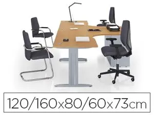 BUREAU EOL IDOL 90 DEGRÉS RETOUR DROITE 160/120X80/60CM FINITION ALUMINIUM DÉCOR CHÊNE CLAIR SUR PIEDS FIXES CENTRÉS