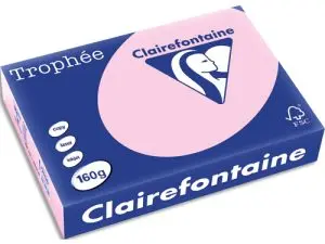 PAPIER COULEUR CLAIREFONTAINE TROPHÉE MULTIFONCTION A4 160G/M2 ROSE PASTEL PAQUET 250 FEUILLES
