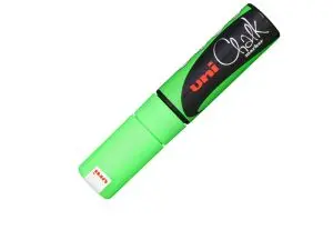 MARQUEUR CRAIE UNIBALL CHALK POINTE BISEAUTEE LARGE 8MM IDEALE ARDOISE VITRINE RESISTE PLUIE COLORIS VERT FLUO