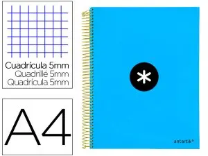 CAHIER SPIRALE ANTARTIK A4 240P 90G COUVERTURE REMBORDEE QUADRILLAGE 5MM 4 TROUS       COIL-LOCK COLORIS BLEU