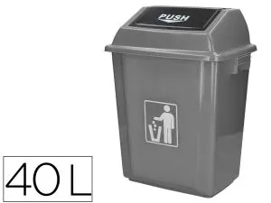 POUBELLE Q-CONNECT PLASTIQUE COUVERCLE BASCULANT OUVERTURE FACILE 2 POIGNÉES 40L 410X280X610MM COLORIS GRIS