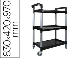 CHARIOT SERVICE Q-CONNECT ACIER 3 PLATEAUX ACIER INOXYDABLE 4 ROUES POIGNÉES 83X42X97CM