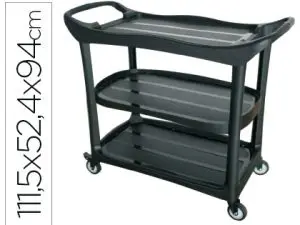 CHARIOT SERVICE Q-CONNECT PLASTIQUE 3 PLATEAUX PLASTIQUE 4 ROUES POIGNÉES 111,5X52,4X94CM