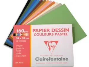 PAPIER DESSIN CLAIREFONTAINE COULEUR TRAVAUX DE DÉCOUPAGE GOUACHE PASTEL 160G A4+ COLORIS PASTEL POCHETTE 12F