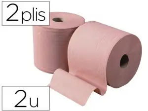 BOBINE ESSUYAGE OUATE CHAMOIS 1000 FEUILLES DE 30CM 2 PLIS COLORIS SAUMON LOT DE 2 UNITES