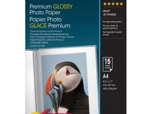PAPIER PHOTO EPSON JET D'ENCRE PREMIUM GLOSSY GLACÉ SUPER BRILLANT A4 255G/M2 PAQUET 15 FEUILLES