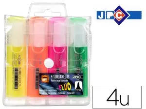 SURLIGNEUR JPC POINTE LARGE BISEAUTÉE TRAIT 2/5MM COLORIS ASSORTIS POCHETTE 4 UNITÉS