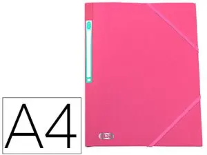 CHEMISE 3 RABATS ELBA MEMPHIS POLYPROPYLÈNE OPAQUE 5/10E SATINÉ FORMAT A4 24X32CM ÉTIQUETTE DOS ÉLASTIQUE COLORIS ROSE