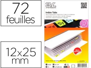 MARQUE-PAGES 3L INDEX PERMANENT ETROIT SEMI-RIGIDE 12X25MM 72F COLORIS ASSORTIS ROUGE JAUNE BLEU VERT