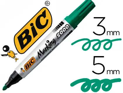 MARQUEUR BIC PERMANENT MARKING 2000 POINTE MOYENNE BISEAUTÉE TRACÉ 3/5MM CORPS PLASTIQUE ENCRE BASE ALCOOL COLORIS VERT