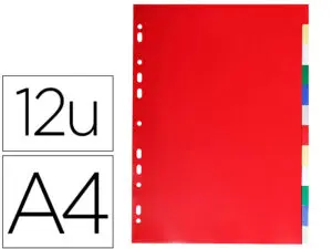 INTERCALAIRE EXACOMPTA POLYPROPYLÈNE 12/100E SOUPLE INDÉCHIRABLE 12 TOUCHES A4 COLORIS ASSORTIS