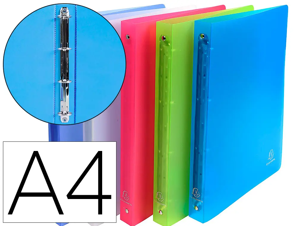 CLASSEUR 4 ANNEAUX EXACOMPTA CHROMALINE POLYPROPYLÈNE TRANSLUCIDE 7/10E A4 32X25CM DOS 3CM COLORIS ASSORTIS