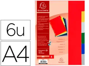 INTERCALAIRE EXACOMPTA POLYPROPYLÈNE 12/100E 6 TOUCHES A4 COLORIS ASSORTIS