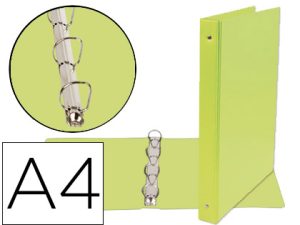 CLASSEUR LIDERPAPEL 4 ANNEAUX RONDS 25MM A4 CARTON REMBORDÉ PVC COLORIS VERT PISTACHE