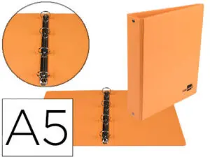 CLASSEUR LIDERPAPEL 4 ANNEAUX RONDS 25MM A5 CARTON REMBORDÉ PVC COLORIS ORANGE