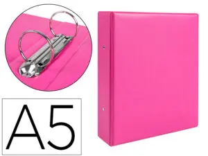 CLASSEUR LIDERPAPEL 2 ANNEAUX RONDS 40MM A5 CARTON REMBORDÉ PVC COLORIS FUCHSIA