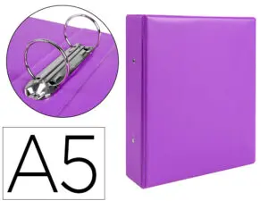 CLASSEUR LIDERPAPEL 2 ANNEAUX RONDS 40MM A5 CARTON REMBORDÉ PVC COLORIS VIOLET