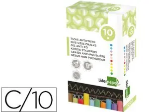 CRAIE LIDERPAPEL ENROBÉE RONDE ANTI-POUSSIÈRE TRACÉ ÉCRITURE DOUCE HYPOALLERGÉNIQUE COLORIS ASSORTIS BOÎTE 10 UNITÉS