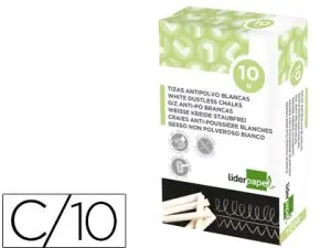 CRAIE LIDERPAPEL ENROBÉE RONDE ANTI-POUSSIÈRE TRACÉ ÉCRITURE DOUCE HYPOALLERGÉNIQUE COLORIS BLANC BOÎTE 10 UNITÉS