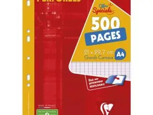 COPIE DOUBLE CLAIREFONTAINE A4 21X29,7CM PAPIER VELIN VELOUTE BLANC 500 PAGES 90G SEYES PERFOREES SOUS ETUI CARTONNE