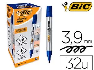 MARQUEUR BIC PERMANENT POINTE BISEAUTEE 3,9MM RESISTANTE    SECHAGE RAPIDE CORPS          METALLIQUE LOT 32 UNITES