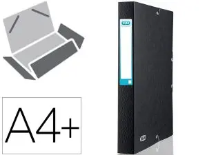 BOITE CLASSEMENT ELBA EUROFOLIO CARTE GRAINEE 600G 7/10E A4+ DOS 25MM 3 RABATS ELAST ETIQUETTE DORSALE NOIR