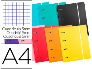 CLASSEUR LIDERPAPEL SÉRIE MULTILIDER 4 ANNEAUX RONDS 40MM A4 CARTON REMBORDÉ FEUILLETS MOBILES QUADRILLAGE 5MM 120F 80G