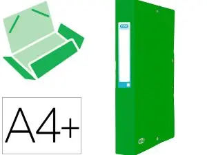 BOITE CLASSEMENT ELBA EUROFOLIO CARTE GRAINEE 600G 7/10E A4+ DOS 40MM 3 RABATS ELAST ETIQUETTE DORSALE VERT