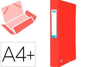 BOITE CLASSEMENT ELBA EUROFOLIO CARTE GRAINEE 600G 7/10E A4+ DOS 60MM 3 RABATS ELAST ETIQ DORSALE ROUGE RUBIS