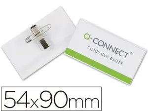 BADGE Q-CONNECT PVC RIGIDE TRANSPARENT PINCE OU ÉPINGLE FORMAT 54X90MM CARTE VISITE