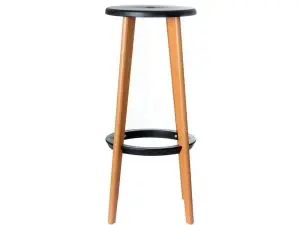 TABOURET DE BAR PAPERFLOW WOODY PLASTIQUE ABS PIEDS HETRE MASSIF ASSISE 330MM DIAMETRE COLORIS NOIR LOT 2