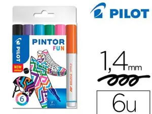 MARQUEUR PILOT PINTOR PEINTURE BASE D'EAU ULTRA-COUVRANTE MULTISURFACE POINTE MOYENNE RÉSISTANTE SET 6 COLORIS FUN