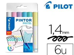 MARQUEUR PILOT PINTOR PEINTURE BASE D'EAU ULTRA-COUVRANTE MULTI SURFACE POINTE MOYENNE RÉSISTANTE SET 6 COLORIS PASTEL