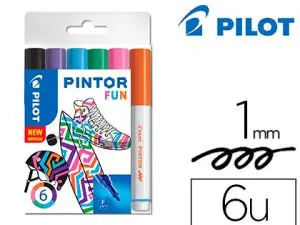 MARQUEUR PILOT PINTOR PEINTURE BASE D'EAU ULTRA-COUVRANTE MULTI SURFACE POINTE FINE RÉSISTANTE SET 6 COLORIS FUN