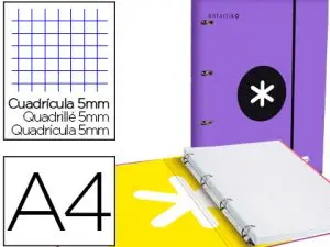 CLASSEUR ANTARTIK 4 ANNEAUX RONDS 25MM A4 CARTON REMBORDÉ FEUILLETS MOBILES QUADRILLAGE 5MM COLORIS VIOLET